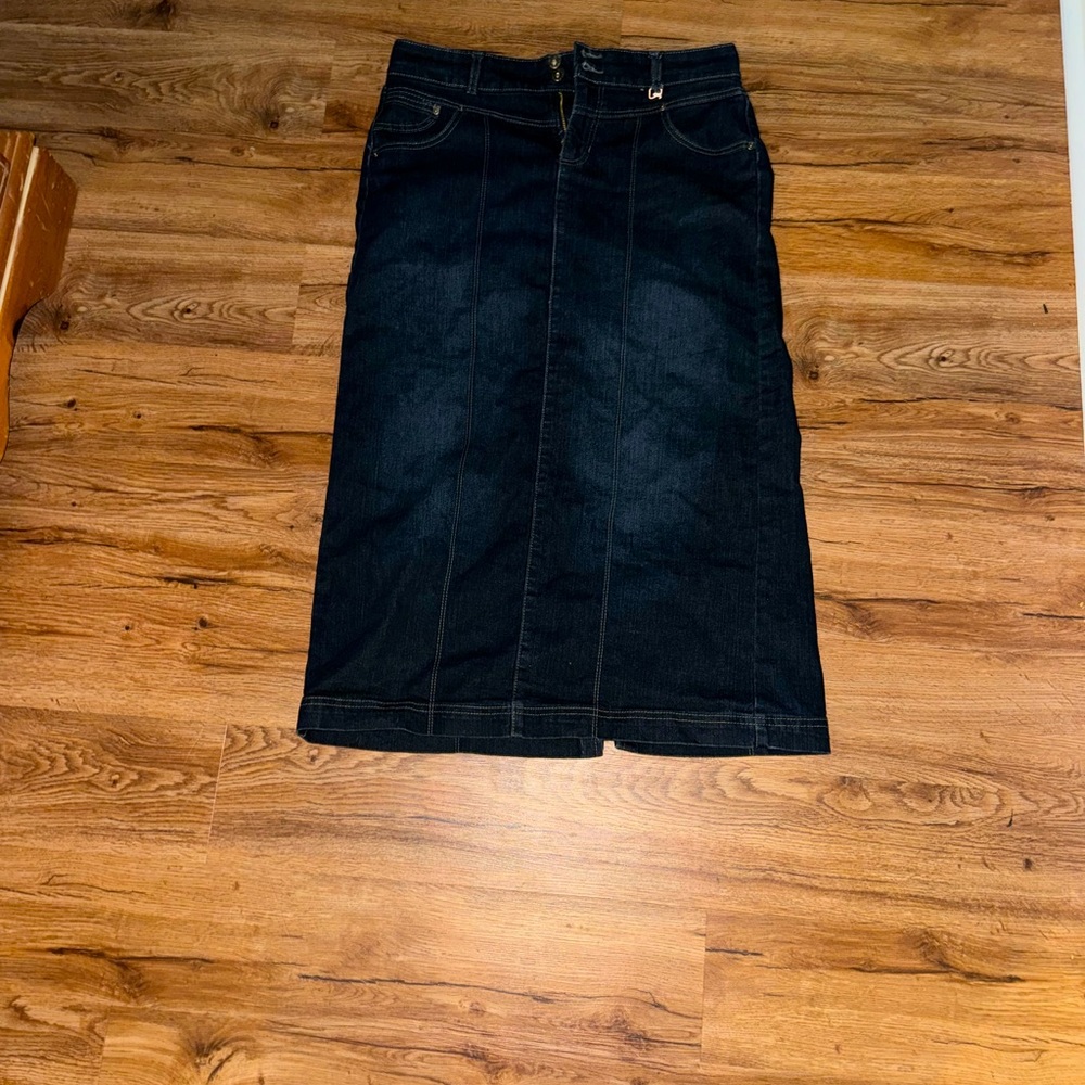 Long denim skirt with split